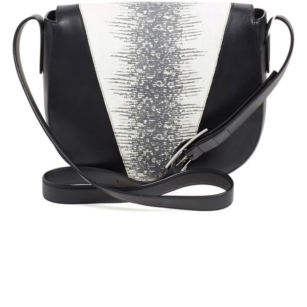 Vince Modern V lizard embossed shoulder bag black